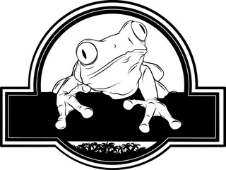 Poster - Frog monochrome icon. Outline in black. Vector illustration logo on white background