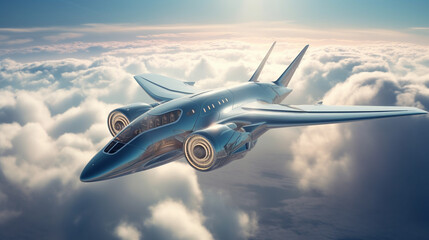 Illustration of a futuristic airliner. Gnerative AI. 