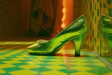 Wall Mural - A heeled green shoe. Generative AI.