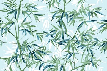 Wall Mural - A light green and white bamboo pattern based in vintage prints. Generative AI.