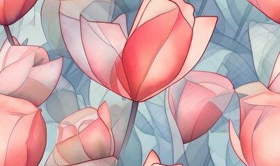 Wall Mural - tulips in watercolor style seamless pattern