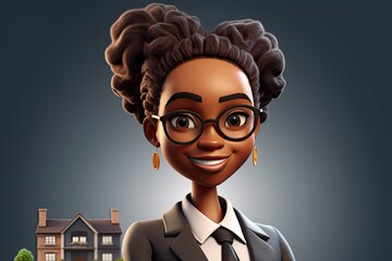 Wall Mural - Black Woman Real Estate Agent Smiling Backdrop Generative AI