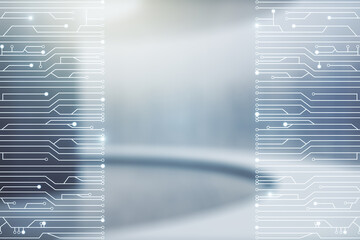 Aufkleber - Abstract virtual micro chip hologram on empty classroom background, artificial intelligence and machine learning concept. Multi exposure