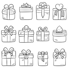 Wall Mural - Gift boxes doodle set. Vector illustration isolated on white background.