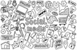 © andin - Hand drawn set of social media sign and symbol doodles elements. Isolated on white background.