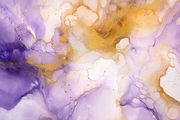 Beautiful luxury ink art white, gold and purple marble background created with AI generative tools