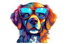 A Cartoon Colorful Dog With Sunglasses On White Background. Colorful. Generative AI