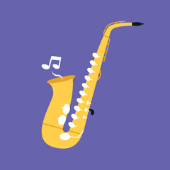 Wall Mural - Saxophone flat icon. Vector illustration of saxophone on purple background.