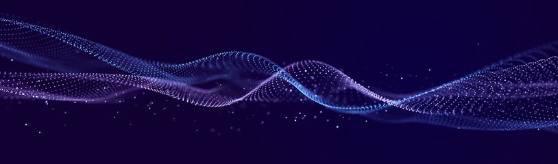 Fototapete - Abstract neon wave background in purple and blue tones. Visualization of computer virtual reality.3D rendering.