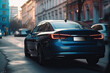 © ttonaorh - Sedans drive on streets in the middle of the city. rear view