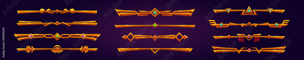 Golden fantasy game border ui button frame design. Medieval gold metal ...