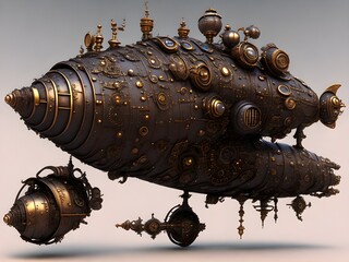 Canvas Print - Fantasy Steamship in Steampunk Style, Generative AI Illustration