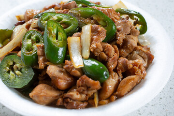 A view of a plate of jalapeno chicken.