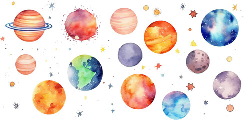 Wall Mural - set planet watercolor for kids easy drawing kids style cut