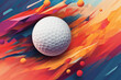 A unique abstract illustration that creatively depicts the flight path of a golf ball. Bold colors and dynamic shapes bring this concept to life.