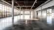 © TensorSpark - Empty industrial space interior. Open, unoccupied space and minimalistic aesthetic, it symbolizes potential for creativity and transformation within the realm of industrial design. Generative AI