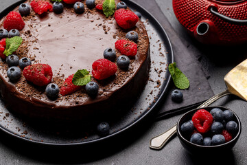 Poster - Chocolate cake dessert with berries