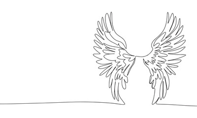 Fototapete - Wings isolated on white background. One line continuous angel wings. Line art outline vector illustration.