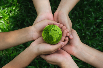 globe in hand environmental concept or world environment day Investing in green businesses, clean energy, etc.