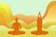 山でヨガのポーズ又は瞑想をする2人のシルエットのイラスト