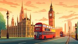 Fototapeta Londyn - Background London. Striking illustration of Big Ben against the backdrop of London, adding a touch of elegance to any artwork. Generative AI.