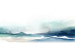 © taniKoArt - Abstract watercolor landscape with seascape and cool waves. Hand drawn illustration for your design and background with teal green and deep blue colors.