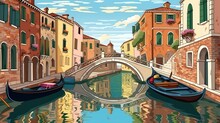 Abstract Background Venetian Canals. An Illustration Depicting The Iconic Venetian Canals, Showcased In A Banner Design With An Abstract Background For An Immersive Experience. Generative AI.