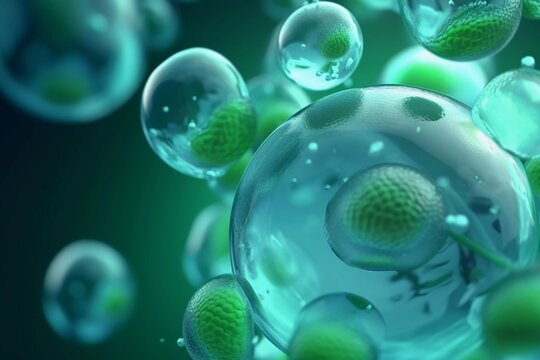 Flourishing Life: Photorealistic Rendering of Cells in Fluid on a Green Background
