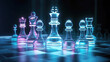 Several glass figures on chess table. Postproducted generative AI illustration.