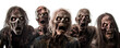 Terrifying Zombies on Transparent Background, Horror Concept, banner