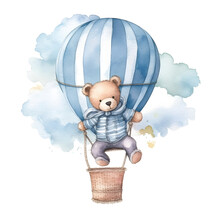 Watercolor Teddy Bear Boy Blue Color Clipart Element Printable Commercial Use