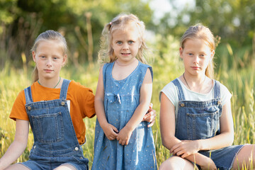 Wall Mural - children on a walk in the summer