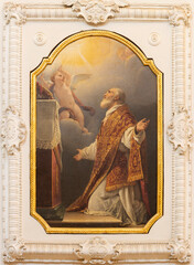 Wall Mural - NAPLES, ITALY - APRIL 20, 2023:  The paint of vision of St. Philip Neri in th church Chiesa della Santissima Trinita dei Pellegrini by Paolo Vetri from end of 19. cent.