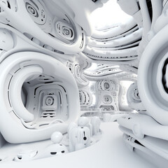 Poster - white futuristic background abstract. room of space city sci fi texture. generative ai with copy spa