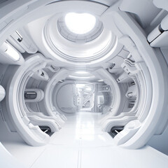 Poster - white futuristic background abstract. room of space city sci fi texture. generative ai.
