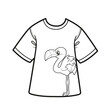 Flamingos print on casual T-shirt outline for coloring on a white background