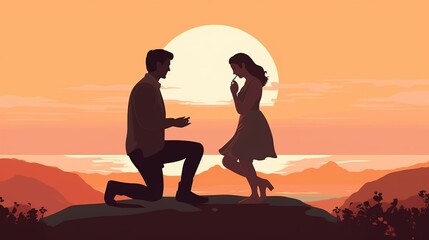 Poster - silhouette of a couple sitting on the beach