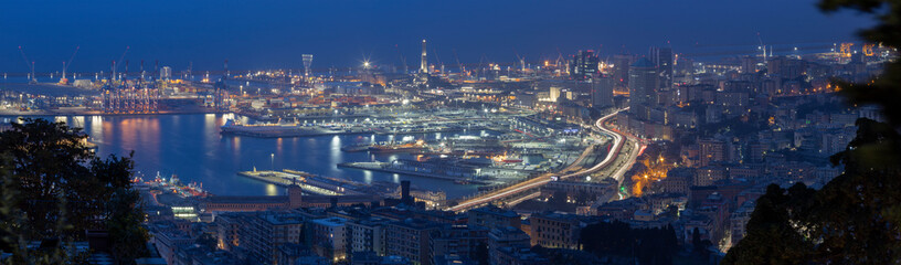 Wall Mural - The panorama of Genova in the morning dusk.