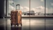 © ColdFire - A suitcase on a runway with a blurred airplane in the background. Travel and business concept. Generative AI