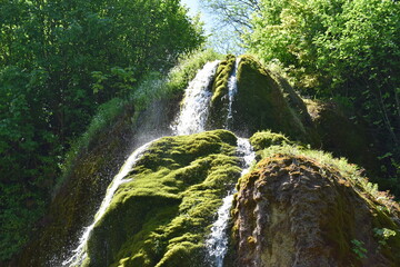 Canvas Print - Waterfall with Moss on the Rocks