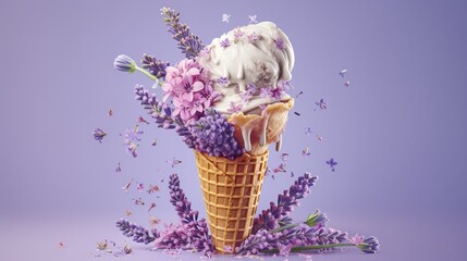 Wall Mural - ice cream cone with flower