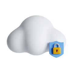 Poster - 3D fluffy cloud and locked padlock. Security concept. icon isolated on white background. 3d rendering illustration. Clipping path.
