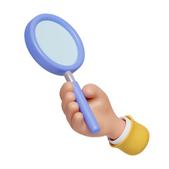 Poster - 3d hand holding magnifying glass. Search icon.
