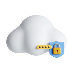 Poster - 3d fluffy cloud and password unlock. Security concept. icon isolated on white background. 3d rendering illustration. Clipping path.