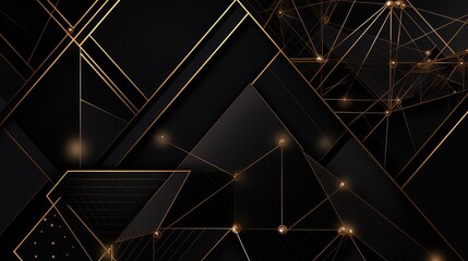 Wall Mural - Golden low poly pattern on black background. Generative AI