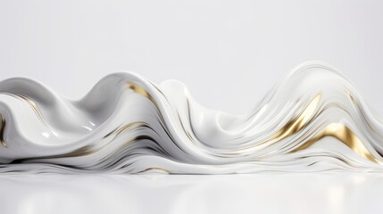 Wall Mural - Abstract white golden liquid wavy background. Generative AI