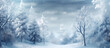 Banner. snow covered forest illustration for winter themed design seasonal promotions. generative AI