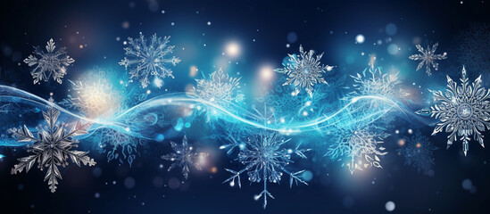 Snowflake background banner illustration for winter-themed designs seasonal promotions. Generative AI.
