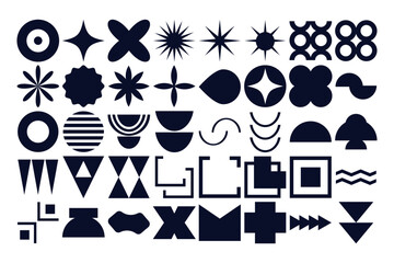 Wall Mural - Set geometric shapes contemporary modern trendy elements basic forms isolated on white background, futuristic figures, minimal abstract