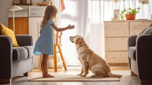 Best Friends Forever, A Cute Little Girl And Her Beloved Dog Share Precious Moments At Home. Generative AI